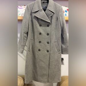 Lauren Ralph Lauren DB Novel 42" coat in light grey herringbone, size 14